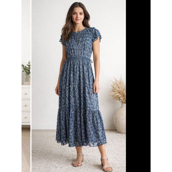 Omika Dresses & Skirts - Omika ladies midi maxi dress large blue white peasant cottagecore corpcore day